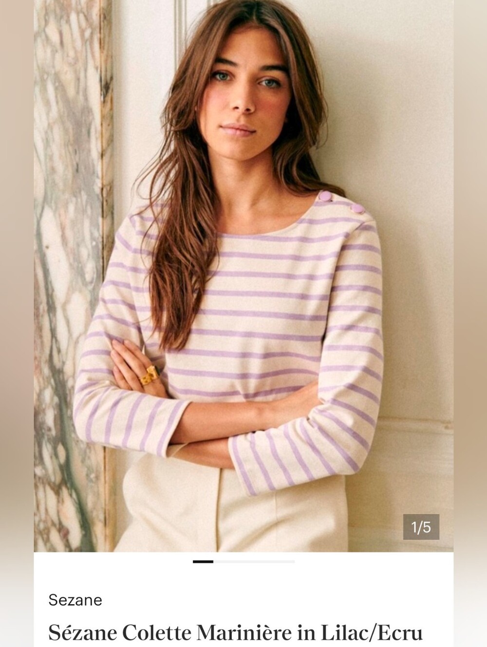 Sezane Colette Marinière Stripe Top in Lilac/Ecru